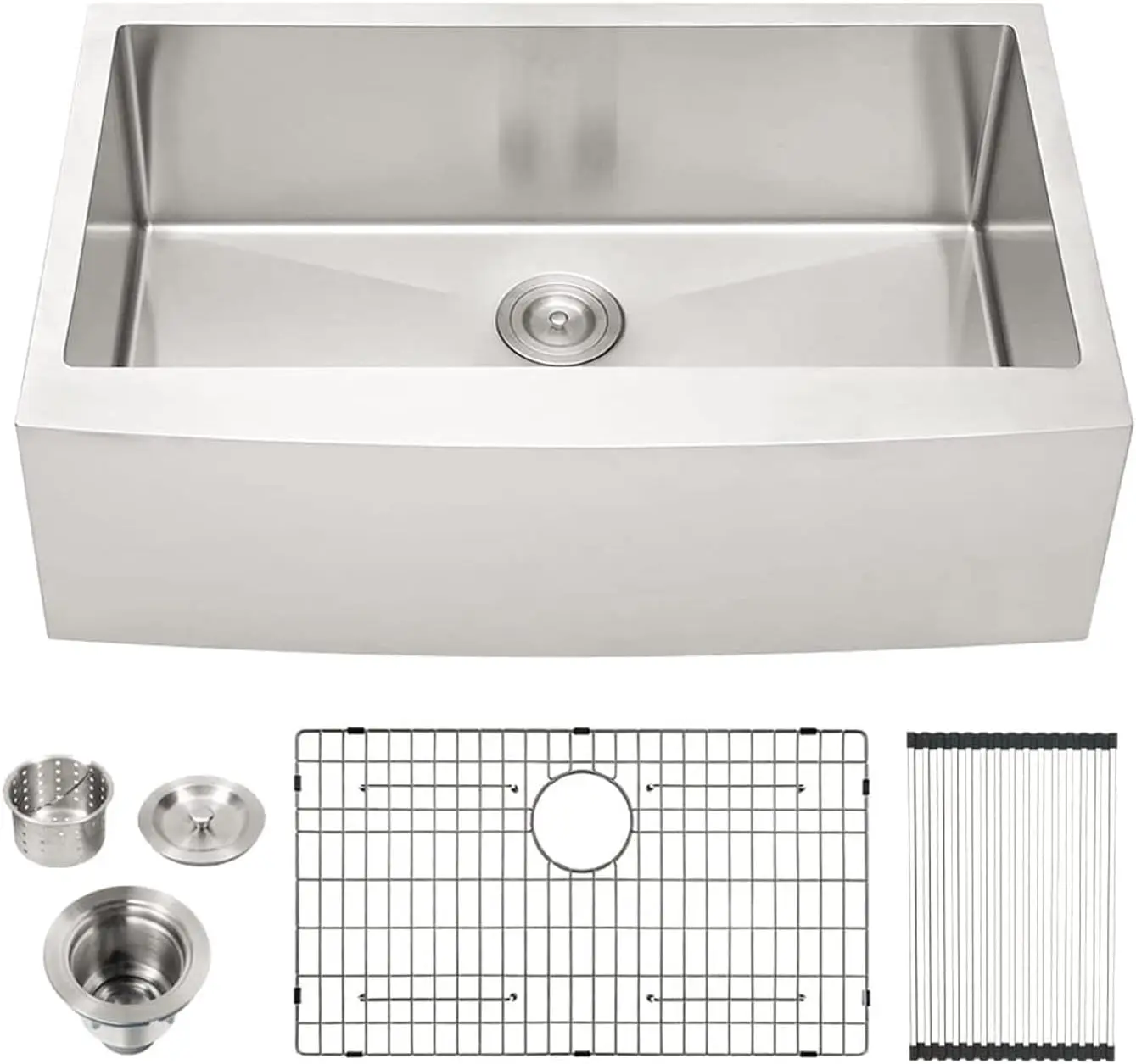 

Lordear 33 Inch Farmhouse Kitchen Sink Apron Front 16 Gauge Stainless Steel Single bowl Farmer Sink Single Basin Round