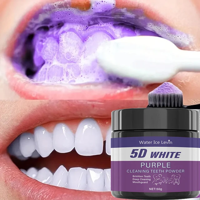 Poudre nettoyante pour les dents violette - Sans sulfate, nettoyage en profondeur et polissage, blanchit les dents en 5 jours, portable pour une utilisation quotidienne et en voyage 1