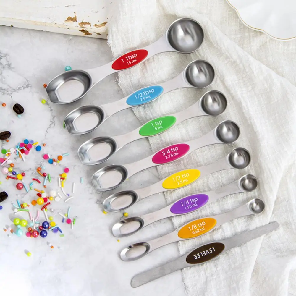 8pcs Measuring Spoons Set Stackable Stainless Steel Dual Sided