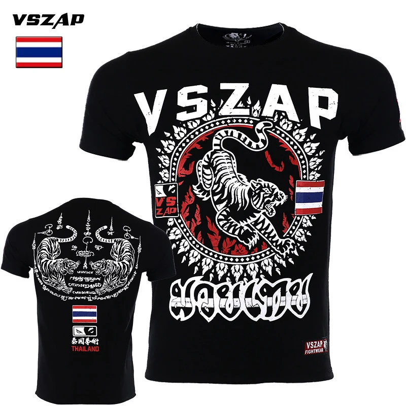 

Muay Thai Shirt VSZAP Cotton Free Combat Sparring Boxing Training Jerseys Tiger Print Men's BJJ MMA T Shirt Rashguard Jiu Jitsu