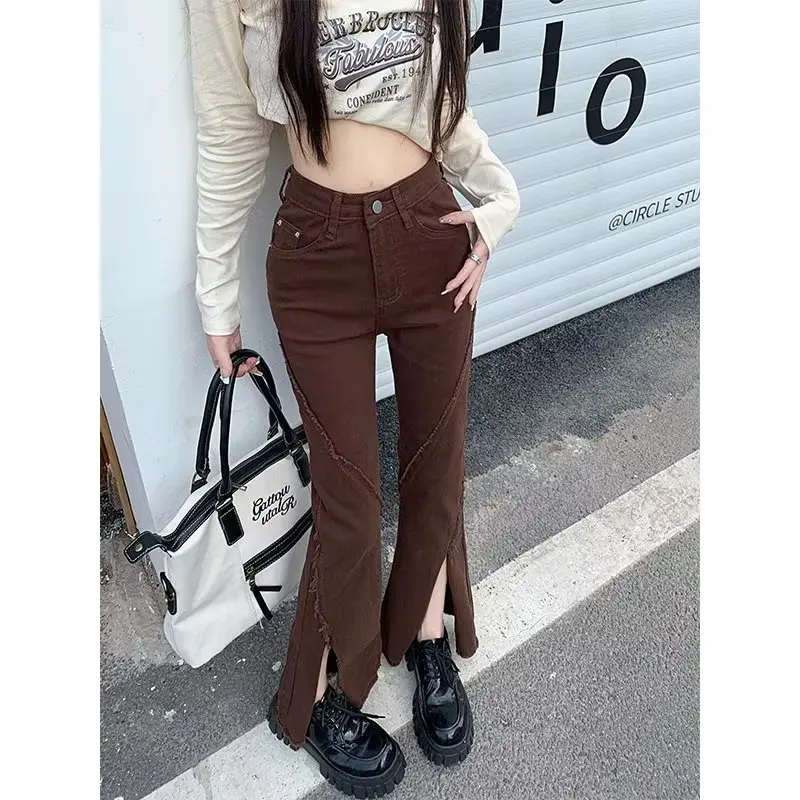 

Retro Style Jeans Women's New Niche Jeans with Wide Legs for Casual High-Waisted Trousers Split Micro-Trumpet Pants