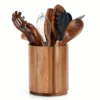 Extra Large Acacia Wood Utensil Holder - 360° Rotating Countertop Organizer, 19.3cm Kitchen Storage for Spoons, Whisks 2