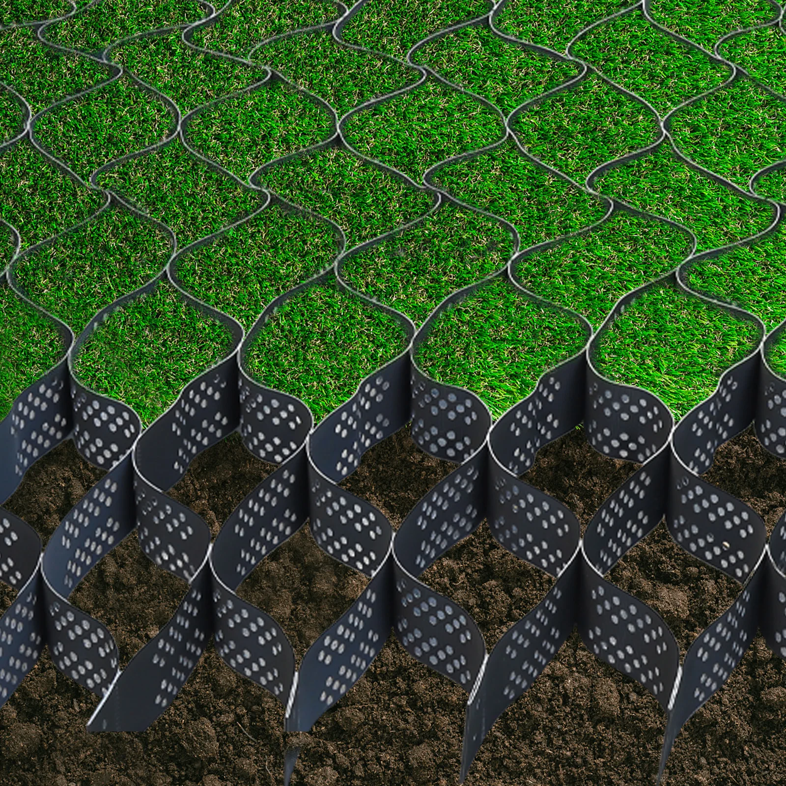 Geo Grid Gravel Grid 4" Thick, Ground for Gravel 9ft x 17ft High-Density HDPE Geo Cell, 1885 lbs per sq ft Load