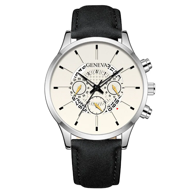

Fashion Round Quartz Calendar Dial Casual Wrist Watches Leather Strap Fashionable Clock Waterproof Wristwatch for Men