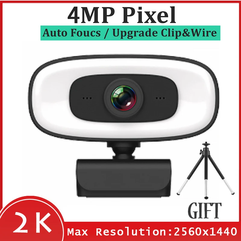 2K Webcam Computer USB HD Video Conference Live Broadcast Beauty Auto Focus Real-time Fill Light 1080p with Microphone |