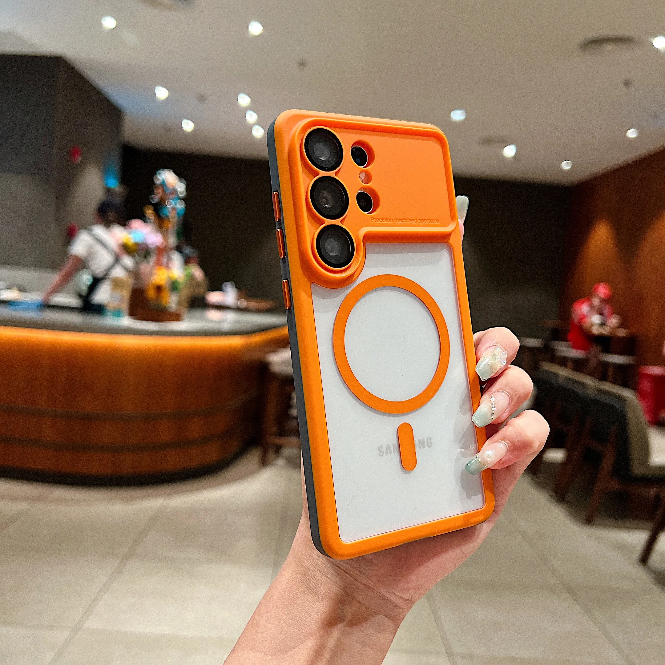 Magnetic Acrylic Matte Shockproof Phone Cover with Wireless Charging Compatibility