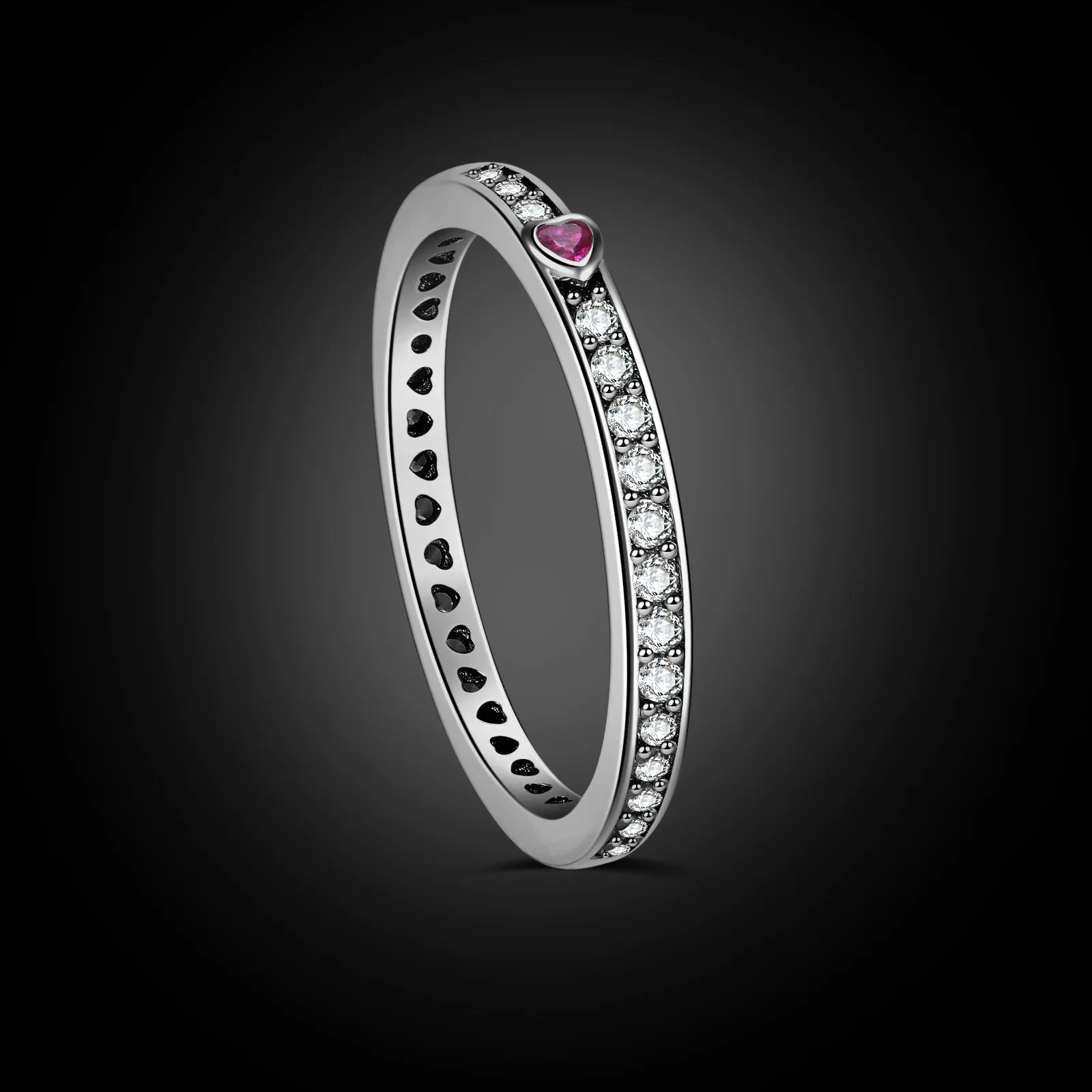 Silver Heart Ring European Sparkling AAA CZ S925 Sterling Red Heart Finger Ring For Women Birthday Party Wedding Gift Jewelry