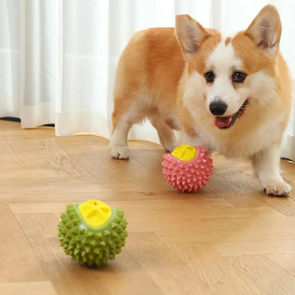 

Long-lasting Dog Chew Toy Durable Teeth Molar Toy Durian-shaped Dog Teething Toy with Sound Effect Pet Chew Toy for Training