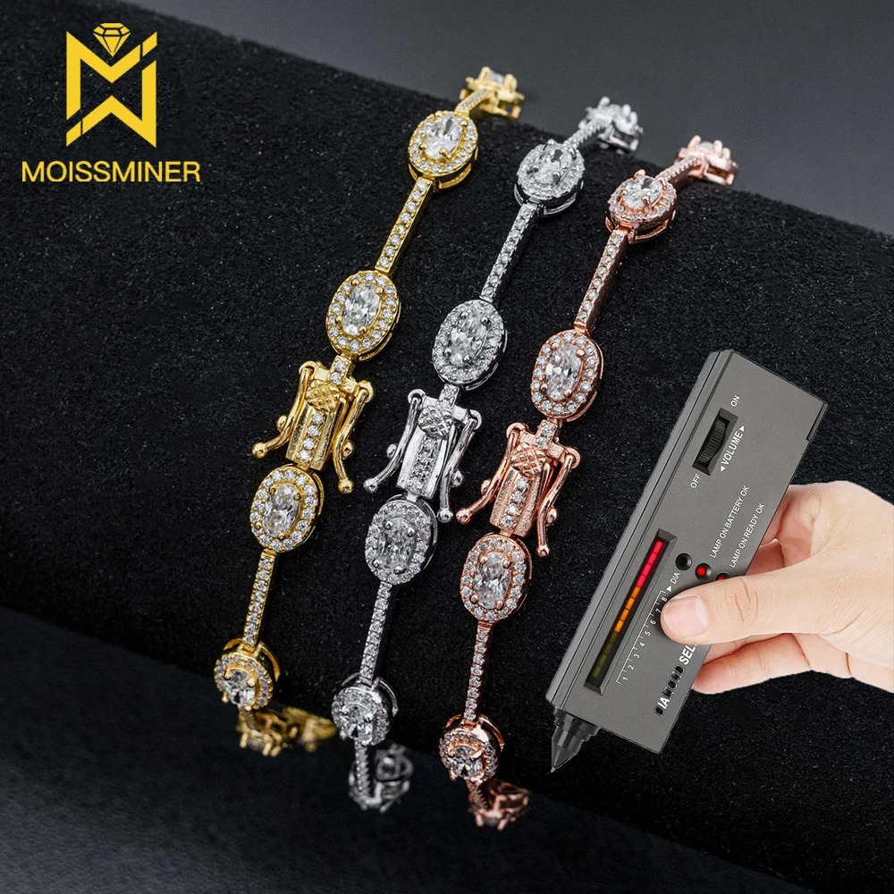 Egg Moissanite Tennis Chain Bracelets For Men S925 Silver Real Diamond Hand Chain Women High-End Jewelry Pass Tester Free Ship real moissanite watch strap and cover set for casi 5600 full s925 silver real diamond can pass diamond tester wrist hand chain