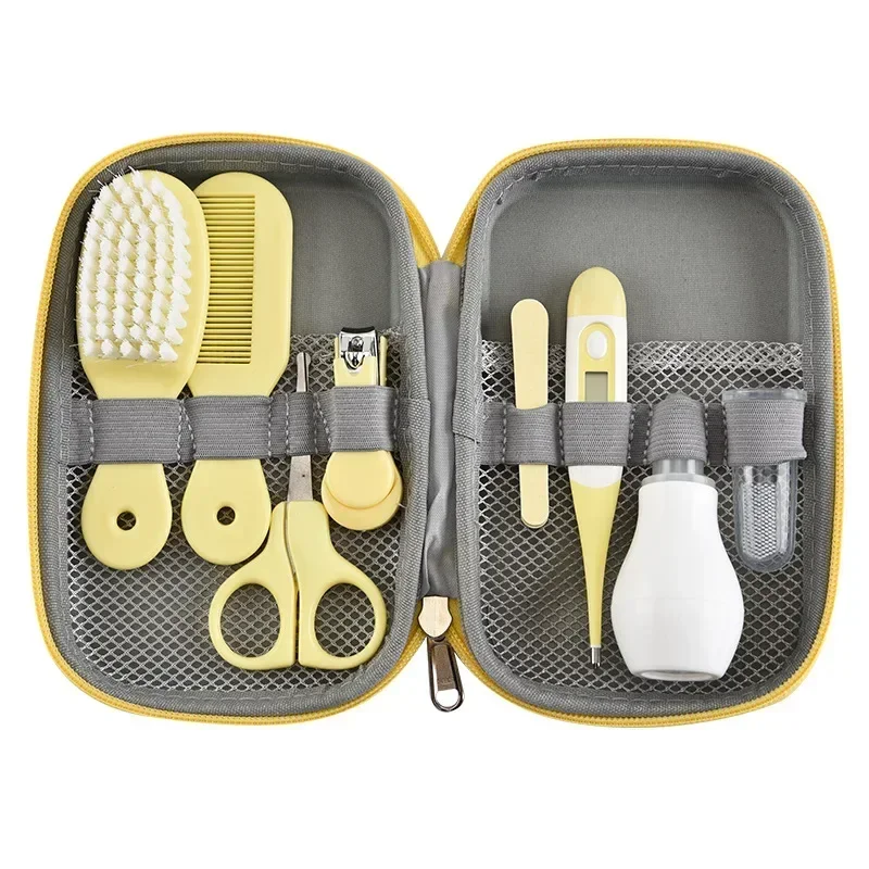 Cute Newborn Baby Multifunctional Baby Nail Clippers 8-piece Comb Nose Inhaler EVA Package Care Set Coisas Para Beb&ecirc;