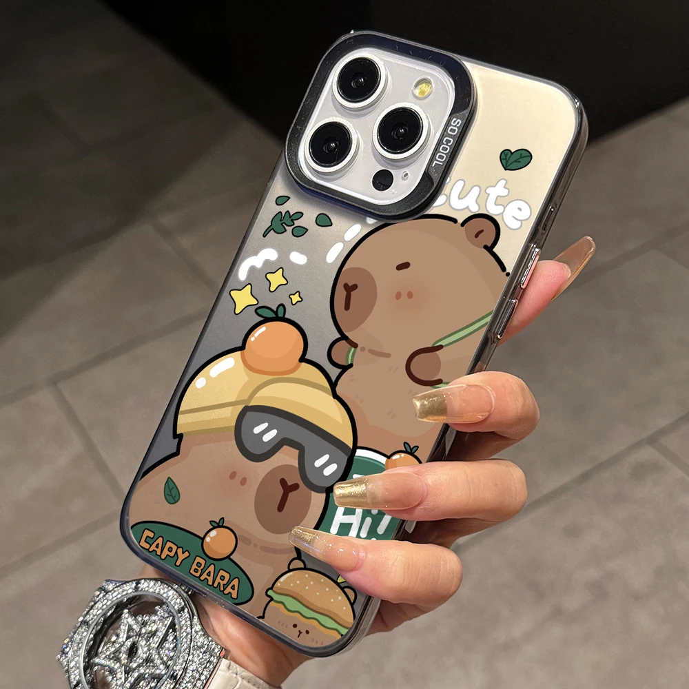 Charming Capybara Cartoon Phone Case - Silver Hard Cover