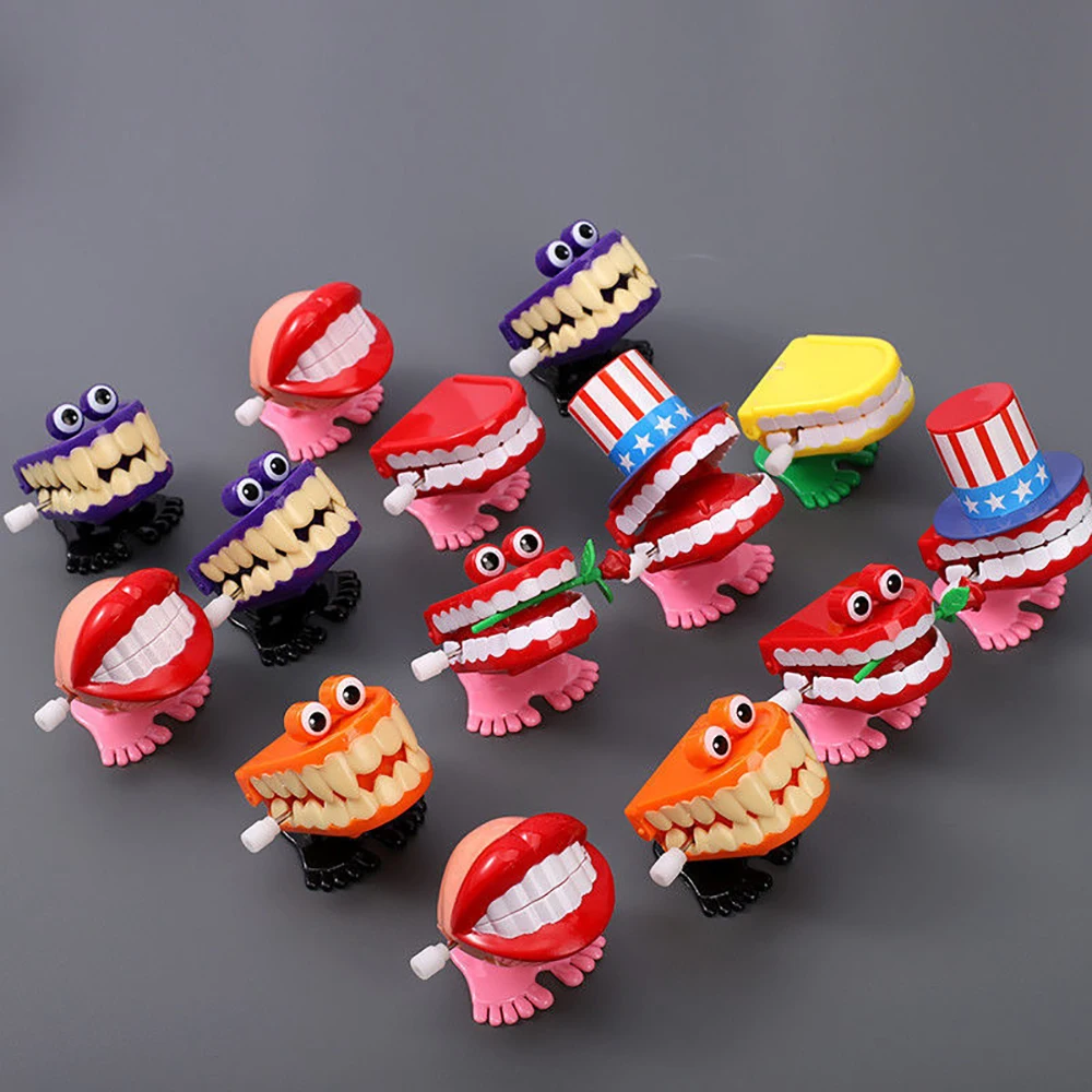 Dental Gift Teeth Shape Clockwork Toy with Chain Novelty String Up Jumping Walking Mouth Children Toys