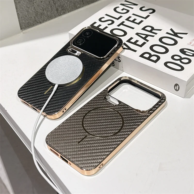 Luxury Plating Carbon Fiber Wireless Charging Magnetic Case Cover