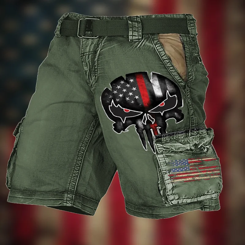 New Summer Skull Flag 3D Printed Cargo Shorts Fashion Men's Sports Shorts Men's Casual Shorts