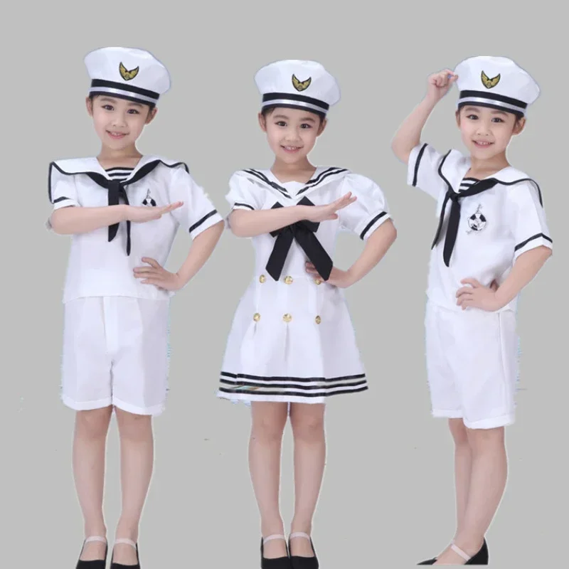 

Sailor Uniform Summer Kids Cosplay Costume Chorus Girl Boy Navy Halloween Carnival Party Dress Up Army Suit School Stage Wear