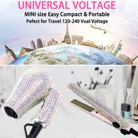 Mini Portable Flat Iron Blow Dryer Set Travel Hair Dryer and Small Flat Iron with Rhinestone Folding Handle Hair Dryer for Women 2