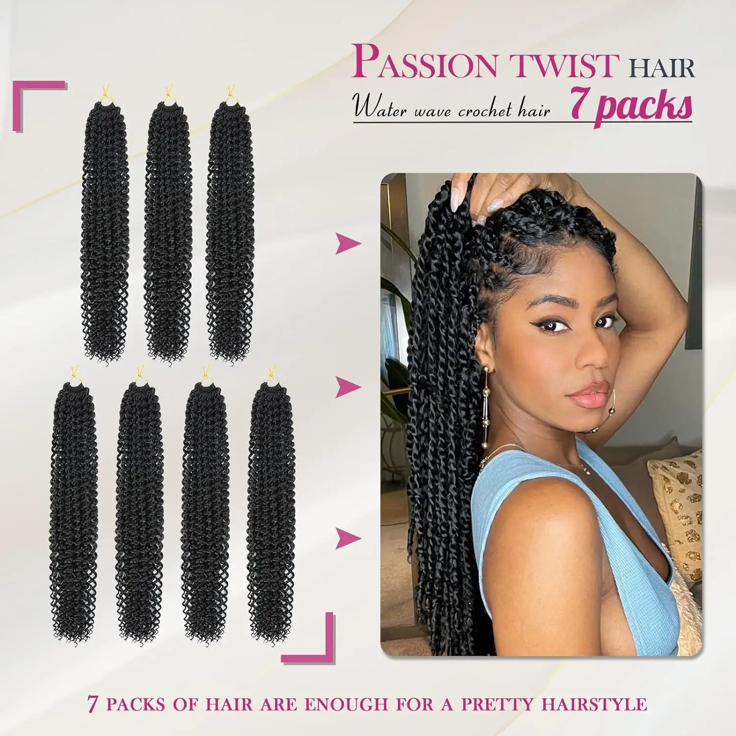Passion Twist Crochet Hair 14/22Inch 1/3/7 Pack Water Wave Crochet Hair for Black Women-Long Synthetic Braiding Hair Extensions 4