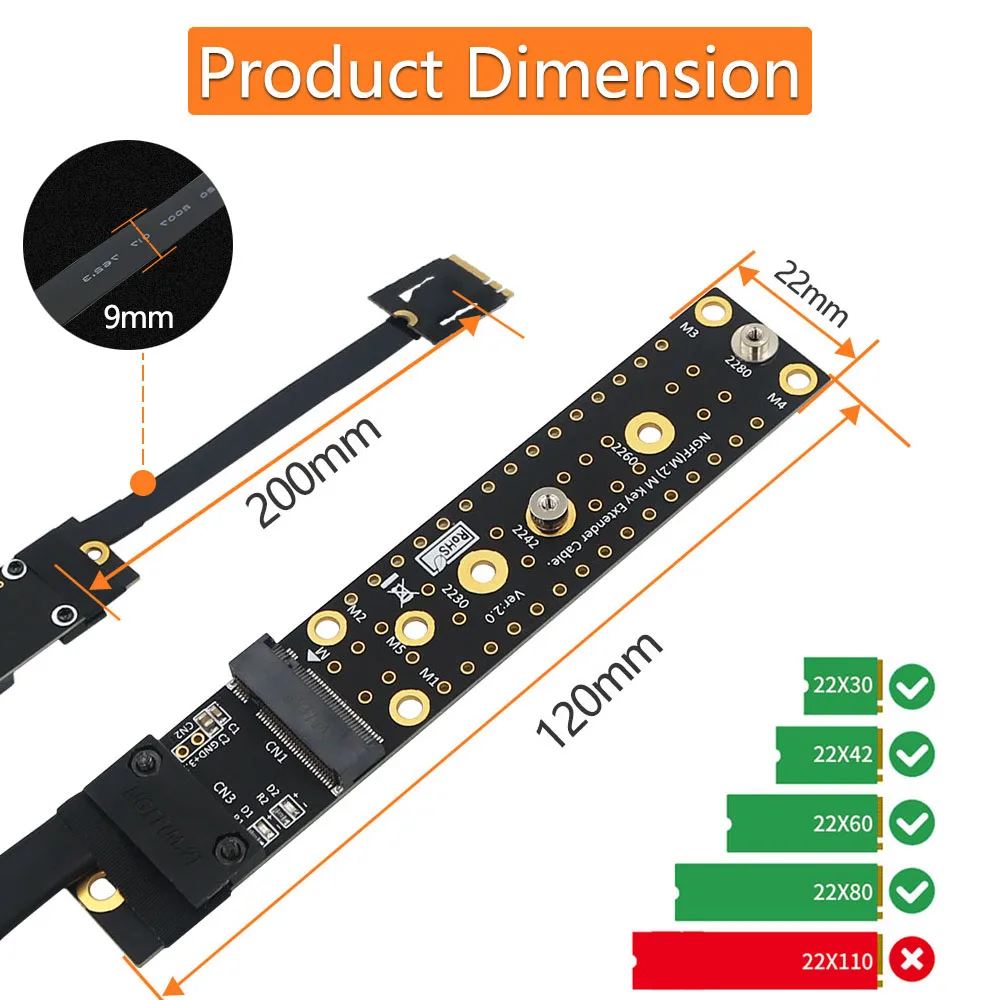 Ngff M.2 Chave ae Macho para Chave m Adaptador de Placa Fêmea com Cabo m2 Chave para Nvme 2230 2242 2260 2280 Ssd - Imagem 4