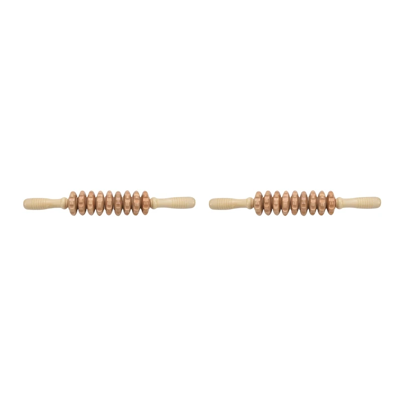 2X Lady Home Wooden Wheel 9 Rollers Belly Health Massager