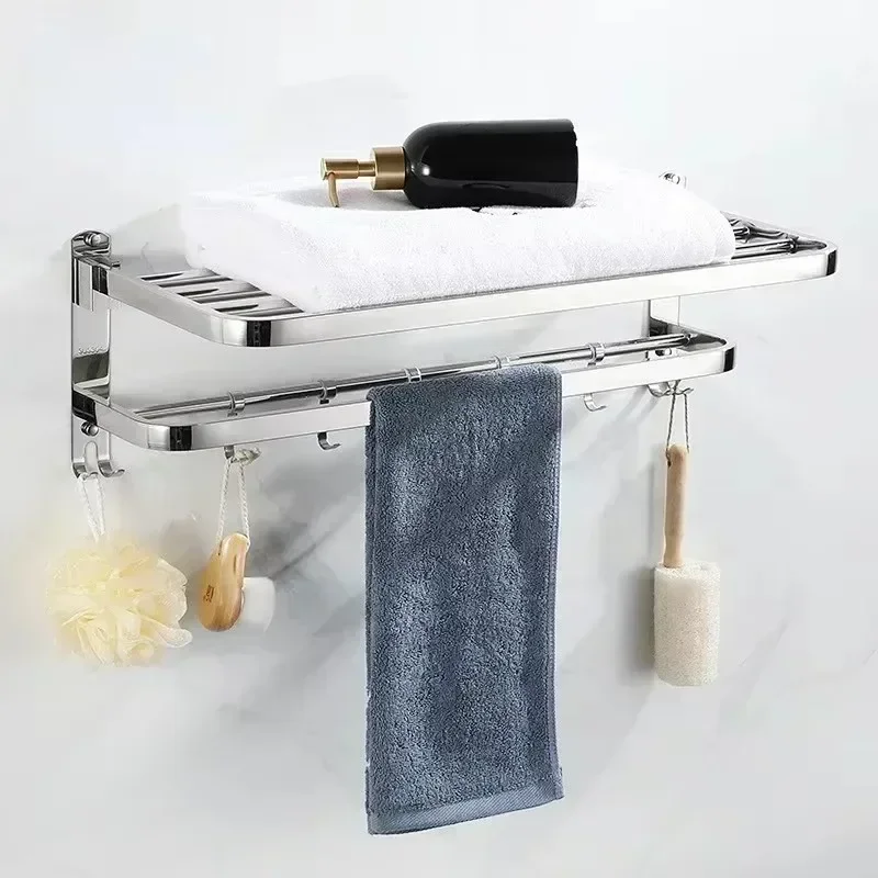 304 Towel Storage Rack Stainless Steel Towel Rack Bathroom Storage Non Punching Foldable Bathroom Hardware Pendant