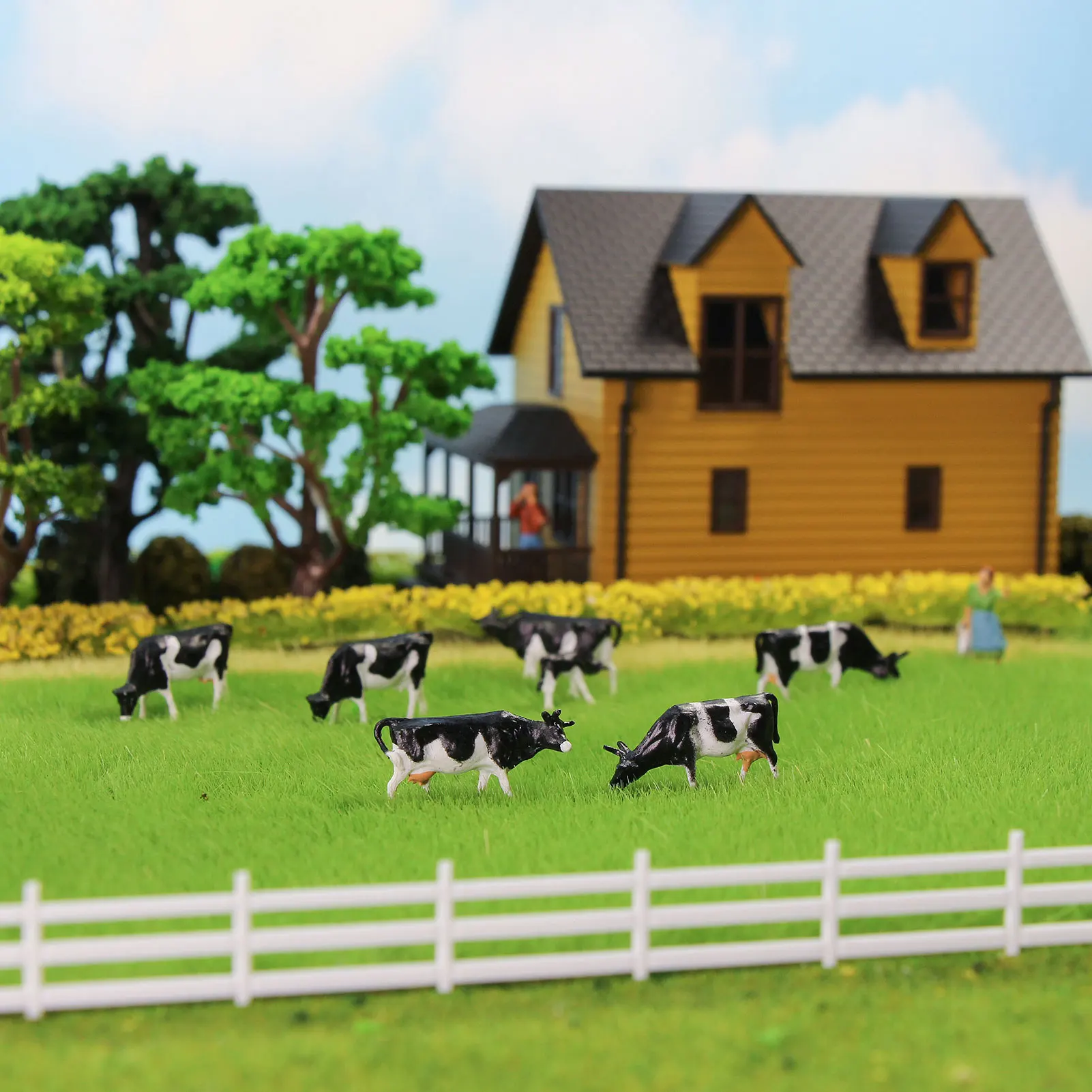 Evemodel 36pcs Model Trains HO Scale 1:87 Model Horses Cows Farm Animals with Model Figures 6