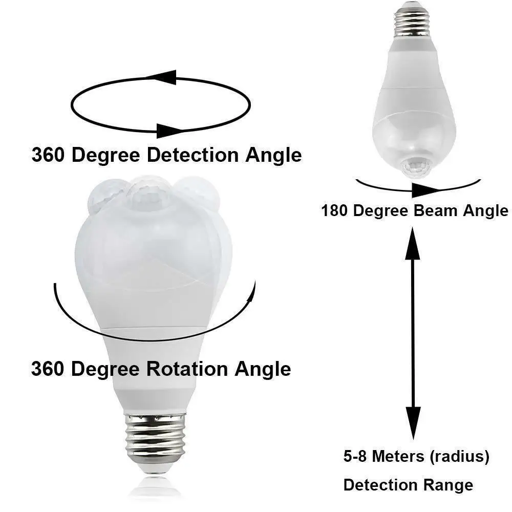 Bombilla con Sensor de movimiento, 7W, 9W, E27, E26, B22, Detector de luz de anochecer a amanecer, encendido/apagado automático, luz LED nocturna, inducción humana, 85-265V