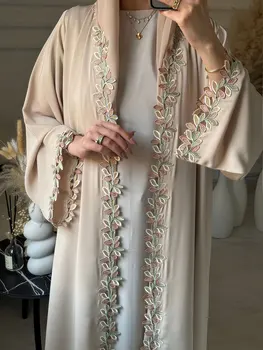 Beige Embroidered Abaya – Leaf Design for Everyday & Occasions 1