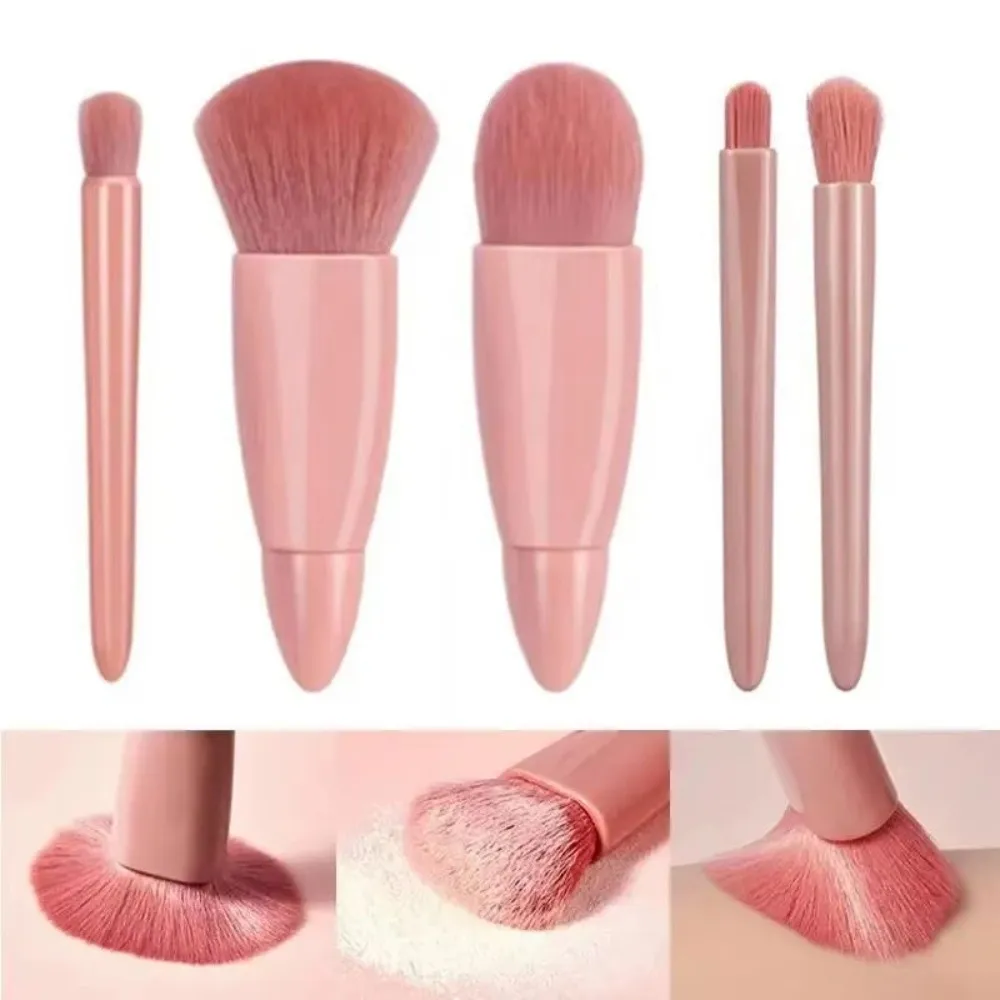 Portable Mini Makeup Brush Set with Case and Mirror - 5-Piece Beauty Tools Kit
