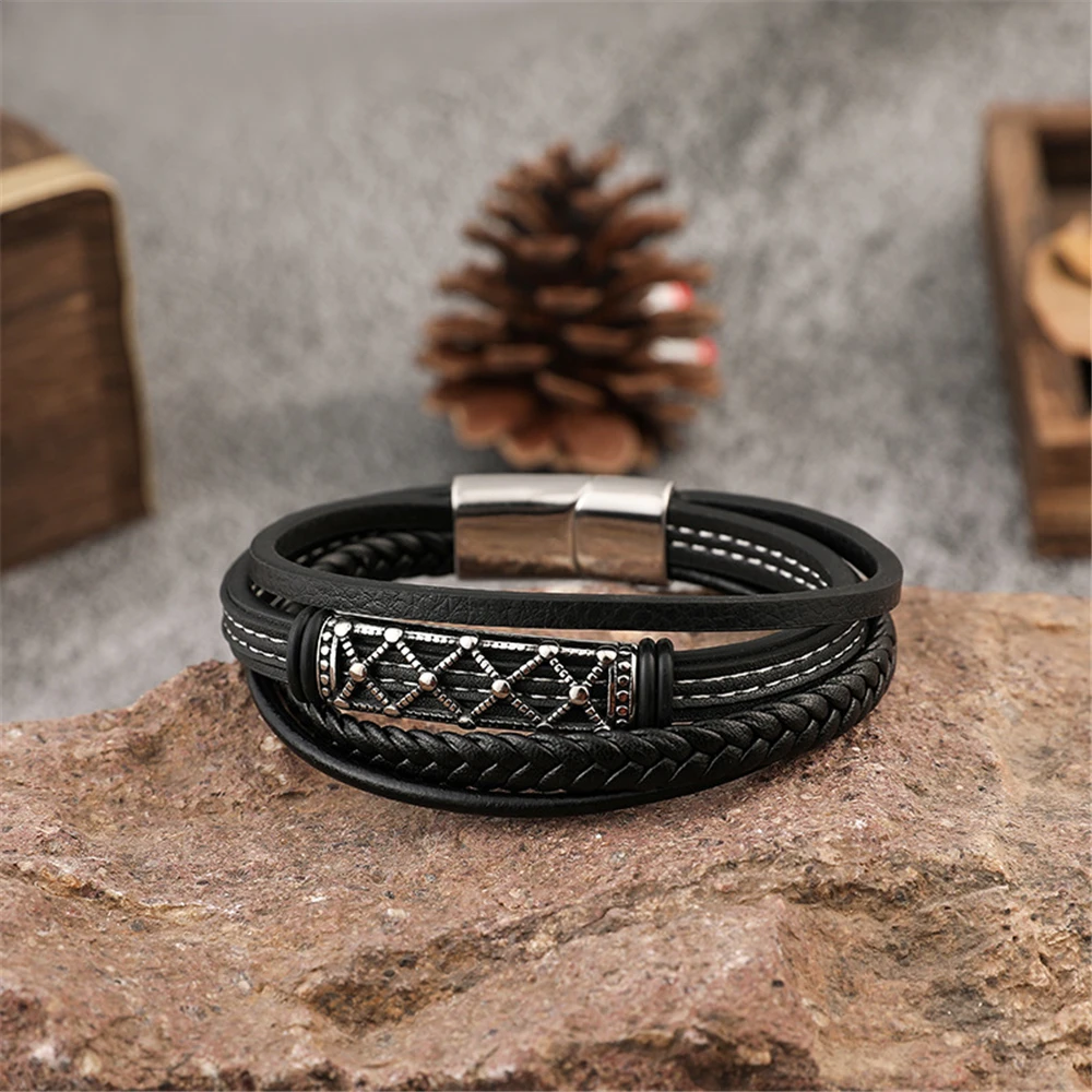 Men's Personalized Beaded Leather Bracelet with Magnetic Clasp - Black,  Men's Jewish Jewelry | Judaica Web Store