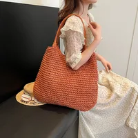 Sac à main en paille pour femmes, fourre-tout de grande capacité, vintage, initié, solide, simple, tissage, été, 03 3