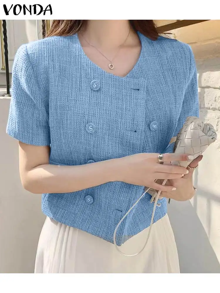 

VONDA Summer Elegant Blazer 2023 Fashion Coats Sexy Short Sleeve Women O-Neck Streetwear Outwear Casual Solid OL Style Blazer