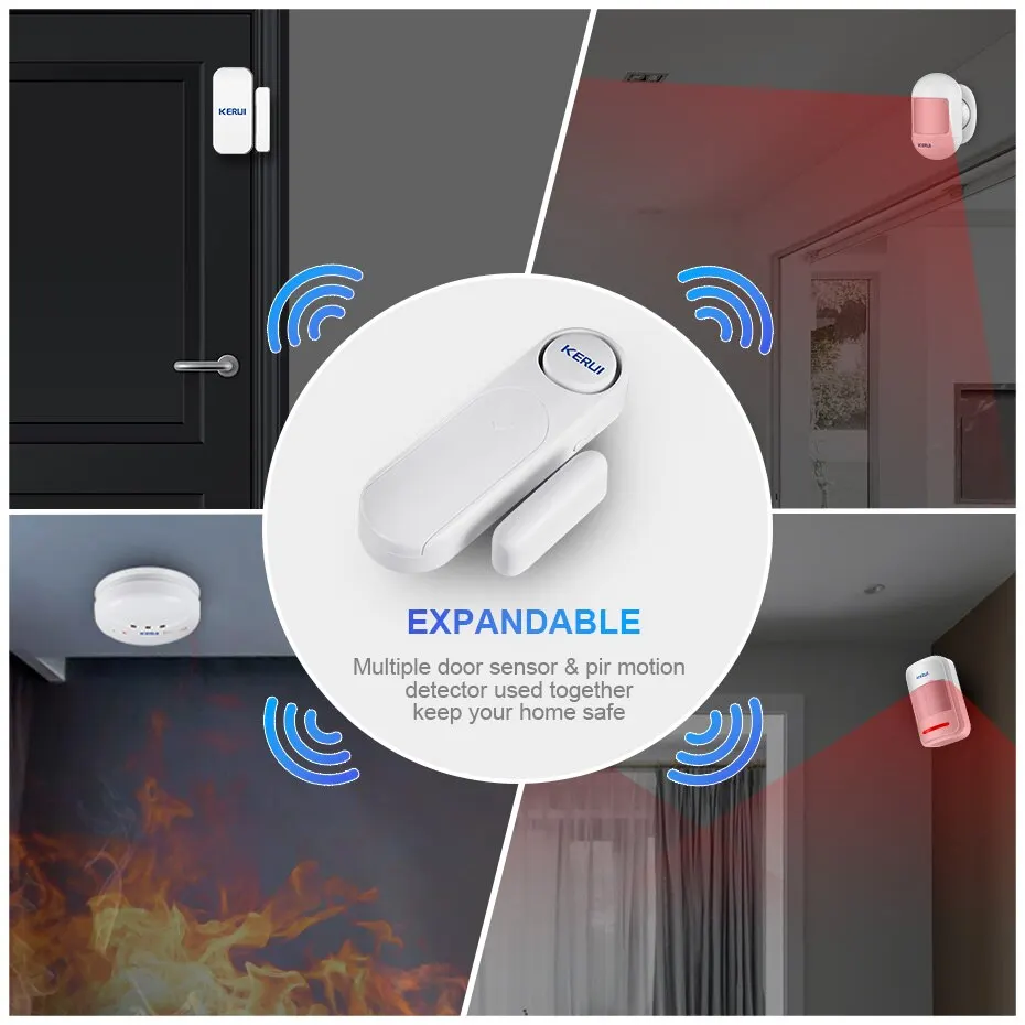 KERUI Wireless Door Windows Sensor Alarm 300ft 120dB Anti Theft Smart Remote Control For Kids Cabinet Safety Home Security security system security alarm wireless alarm