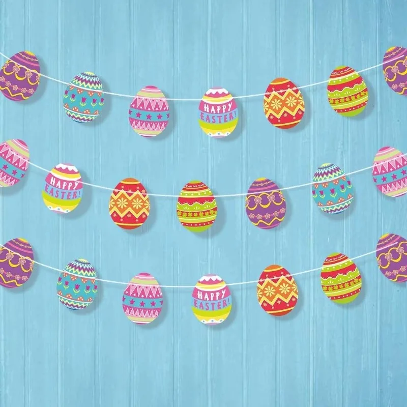 Ghirlanda Di Uova Di Pasqua Colorate Happy Easter Party Egg Banner Decorazioni Hanging Easter Brunch Decor Dinner Bunting Photo Background