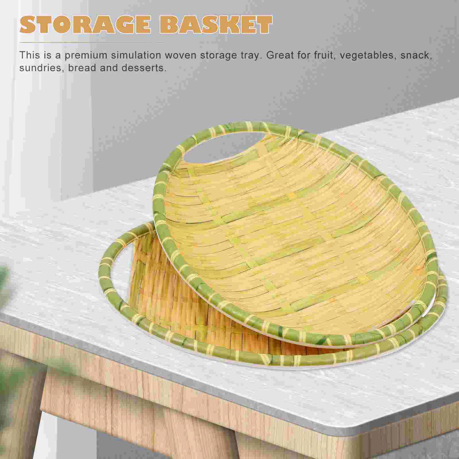 2Pcs Melamine Material Bamboo Style Woven Trays Large Capacity Storage Baskets Home Decor Plates Serving Dishes Kitchen