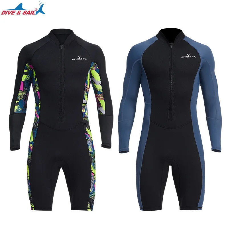 Dive & Sail 1.5 Mm Wetsuit Men's One-piece Long-sleeve Sunproof Swimsuit Snorkeling Surf Warm Zipper Swimming Shorts