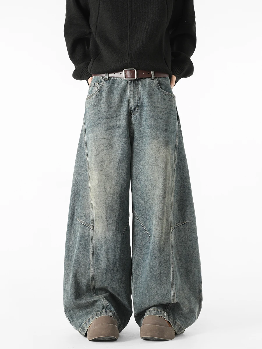 Loose Men's Hiphop Design Wide Leg Jeans Knife  Waed Casual Straight Leg Jeans Teenagers Autumn Faion Trend