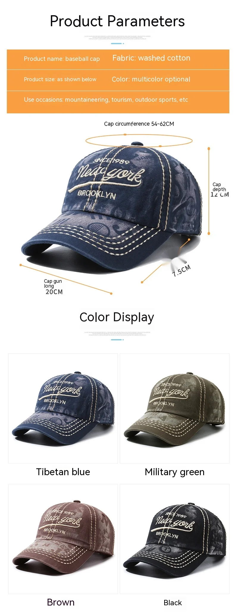 Modische, trendige Baseballkappe, gewaschene, bestickte Schirmmütze, großer Kopfumfang, verstellbare Baseballkappe, Outdoor-Sport-Visier für Herren_voghion.com