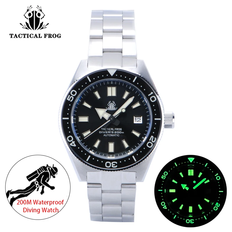 

Tactical Frog 62MAS Diver Men's Watches 44mm Black Dial Stainless Steel 200M NH35 Diver Watch Automatic Mechanical Watch For Men