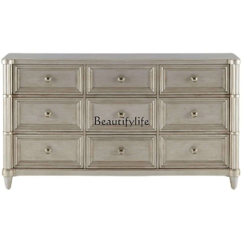 

American Country Light Luxury Solid Wood Oak High Grade Gray Storage Cabinet Modern Bedroom Furniture