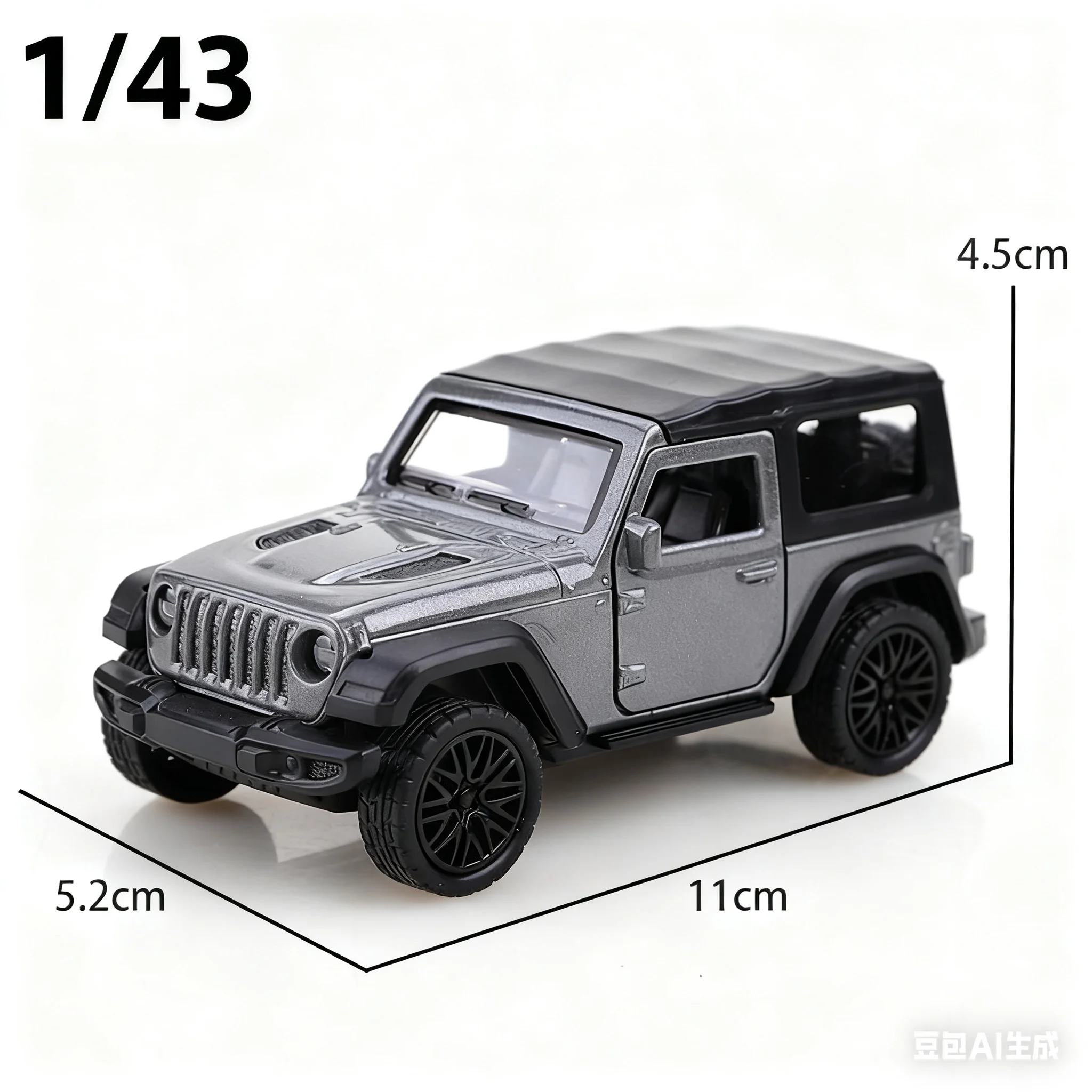 אריזה 1/43 מודל ג'יפ רנגלר רוביקון חדש מתכת, מודל מתכת שלוש דלתות, מתנה מופלאה לילדים