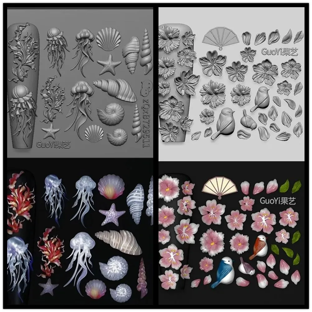 1pc Bowknot Sea  Jellyfish Shell Rose Leaf  3D Acrylic Mold Nail Art Decoration Nails DIY Design Silicone  Nails Mol