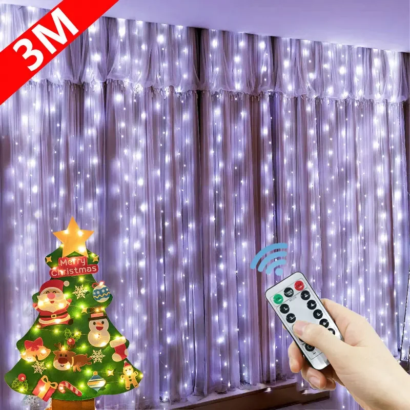 

LED Curtain Garland on The Window USB String Lights Fairy Festoon Remote Control Christmas Wedding Decorations for Home Room 3M