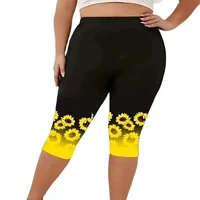 Women's Plus Size Summer Fashion Sunflower Print Leggings Fitness Sports Seven Point Leggings Casual  Yoga Leggings - Image 4