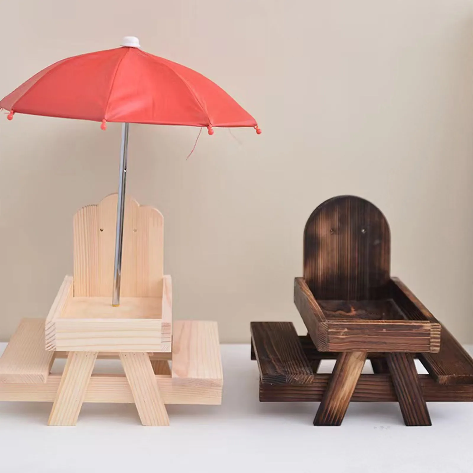 Squirrel Feeder In Stock Outdoor animal Wooden Squirrel Feeder Pet Dining Table With Bench an umbrella Bracket Feeding Table