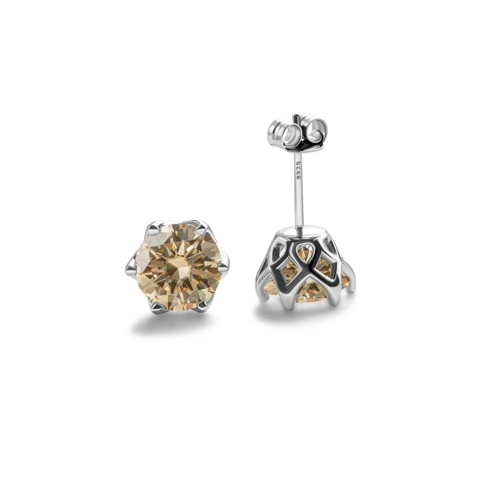 Real 925 Sterling Silver Classic Round Stud Earrings 0.5/1/2CT*2 D Color Moissanite Fashion Jewelry Womens Earrings For Party