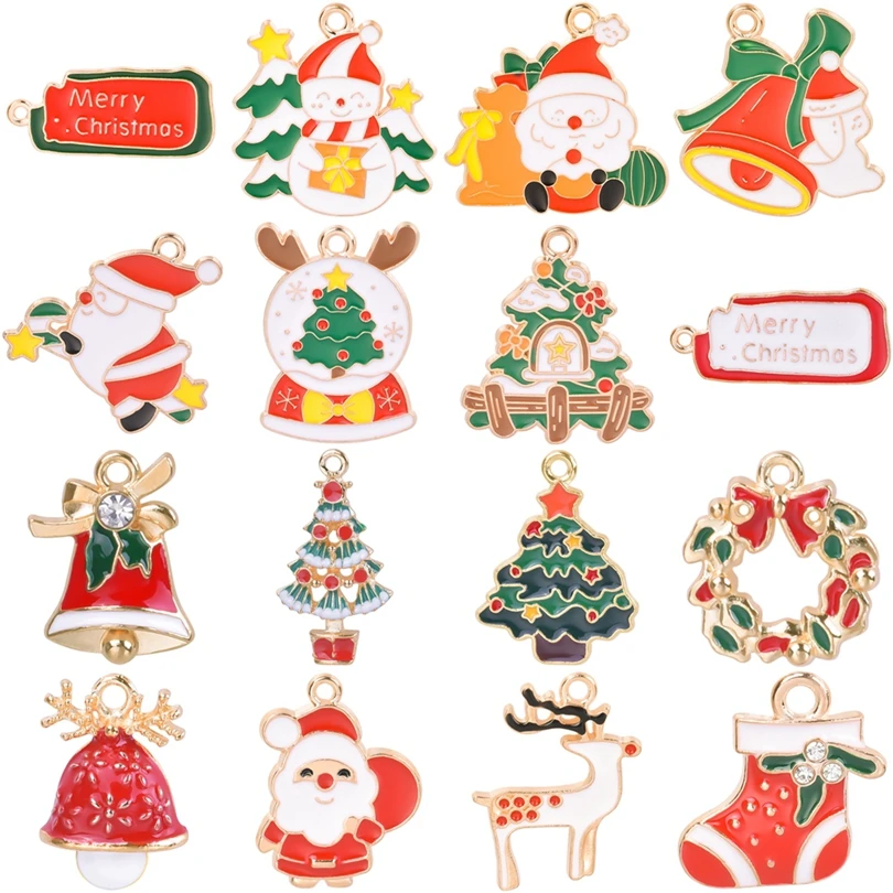 SUNNYCLUE - 24 Breloques De Noël En émail Coloré Pour Créer Vos Propres Bijoux DIY (Père Noël, Flocons, Cloches)