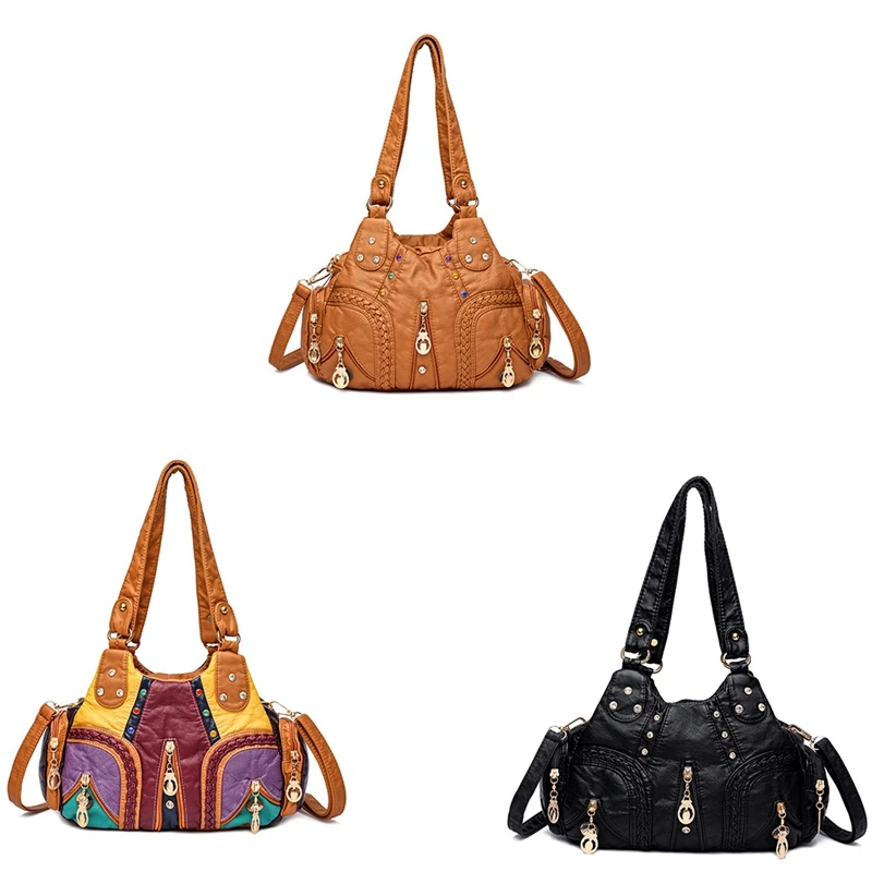 

New Women Leather Handbags,Soft Large Capacity Casual Tote Bag,High Quality Female Leather Shoulder Bag