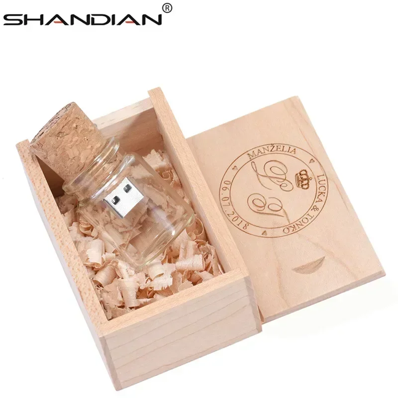 SHANDIAN-새로운 플로팅 병 Pendrive 4GB 8GB 16GB 32GB 64GB 유리 소원 병, USB 플래시 드라이브 U 디스크 메모리 스틱 결혼 선물