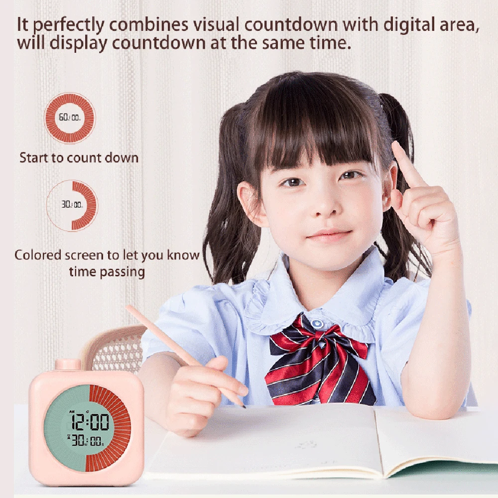 Digital Productivity Timer Visual Count Up/Down Function Alarm Clock Snooze Setting Sound Reminder Kids Time for Learning
