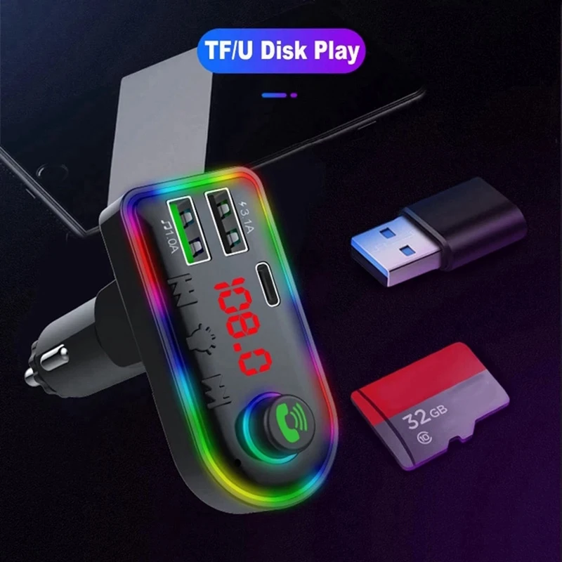 ABGZ-F8 블루투스 자동차 MP3 플레이어 FM 송신기, 3.1A 고속 충전, 5.3 HD